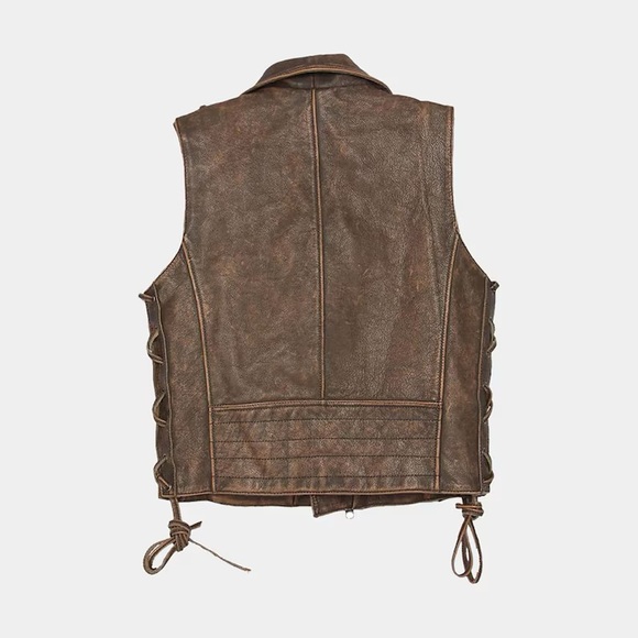 Vintage Leather Men Distressed Brown Motorcycle Concealed Carry Leather Vest - Picture 2 of 2